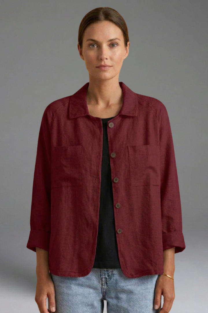 Women’s Blouse with Round Neck and Button Fastening