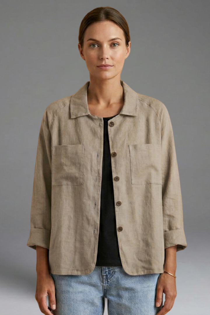 Women’s Blouse with Round Neck and Button Fastening
