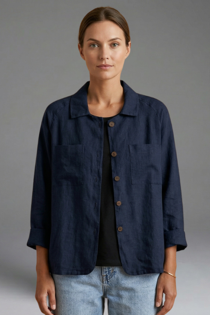 Women’s Blouse with Round Neck and Button Fastening
