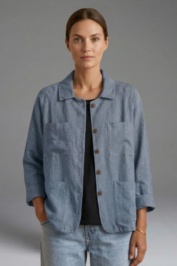 Women’s Blouse with Round Neck and Button Fastening