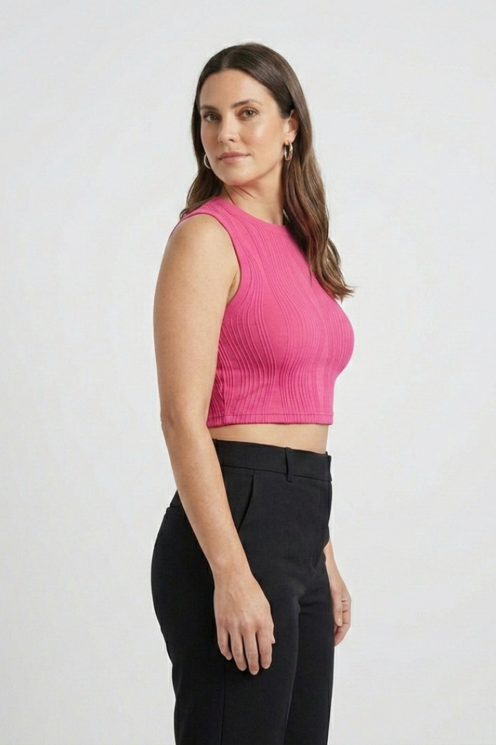 Women’s Crop Top with High Neck and Ribbed Surface