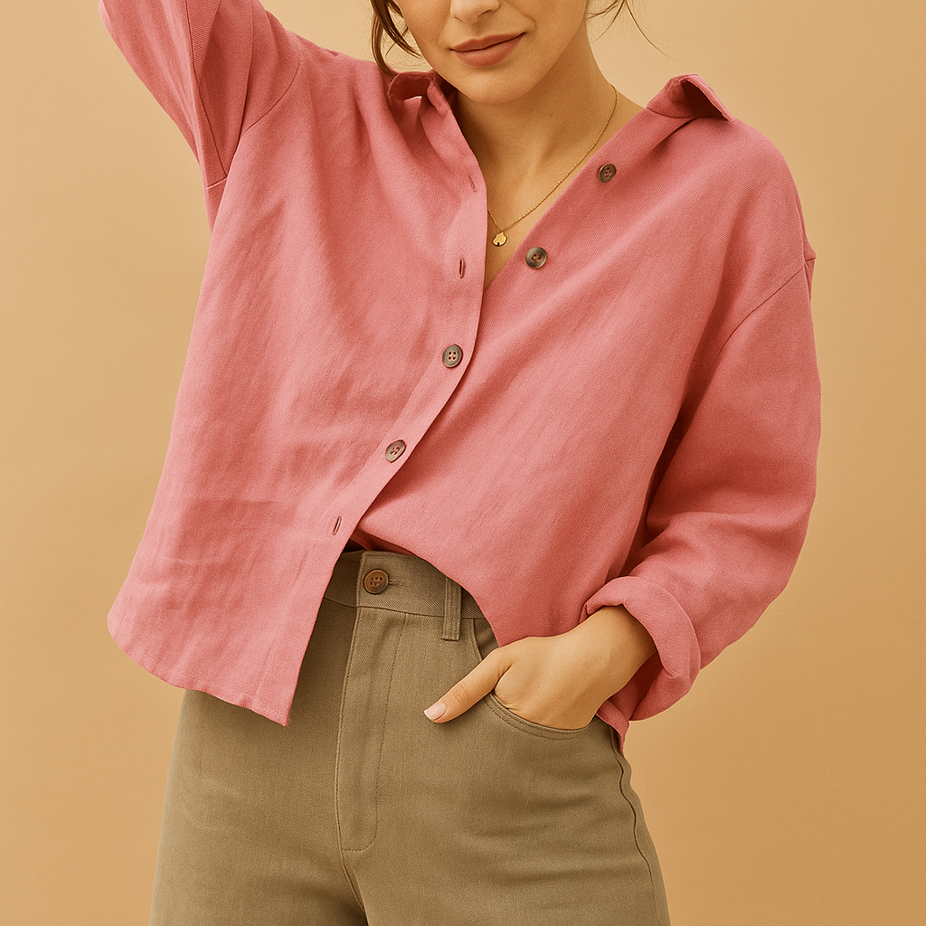 Women’s casual cotton blouse with classic fit in black, grey, khaki, pink, and white, ideal for daily wear and office outfits.