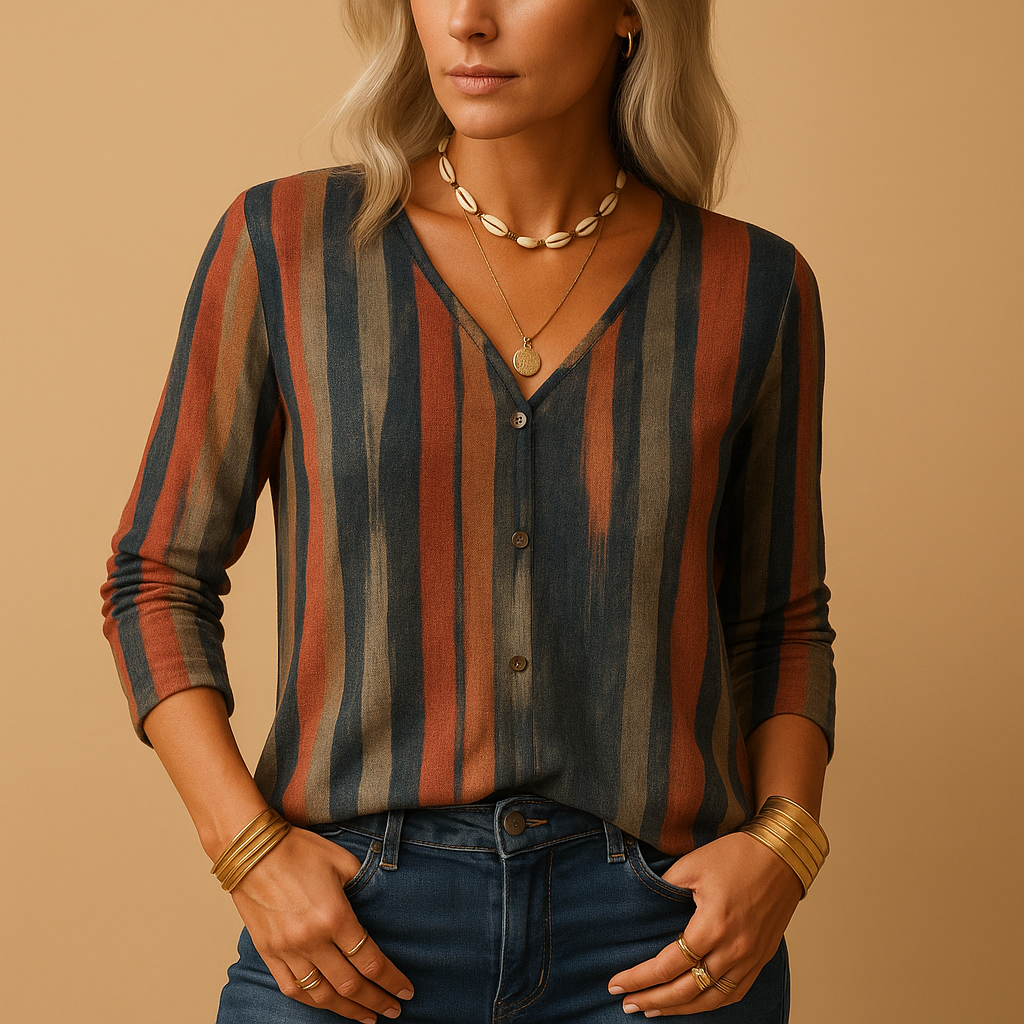 Women’s casual long sleeve printed top with a comfortable fit and mixed print design, ideal for everyday wear, office outfits, and weekend looks.