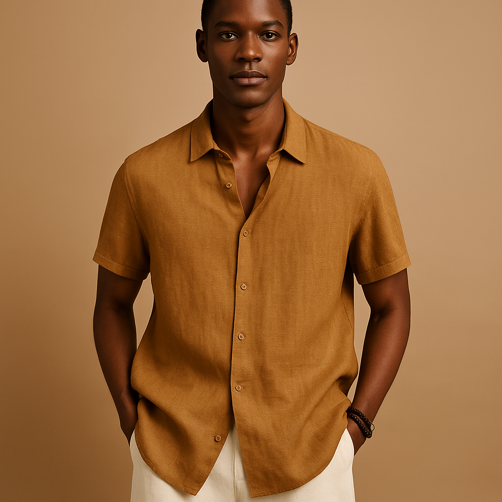 Men’s casual short sleeve summer shirt with button detail and solid color design, ideal for vacations, beach days, and everyday wear.