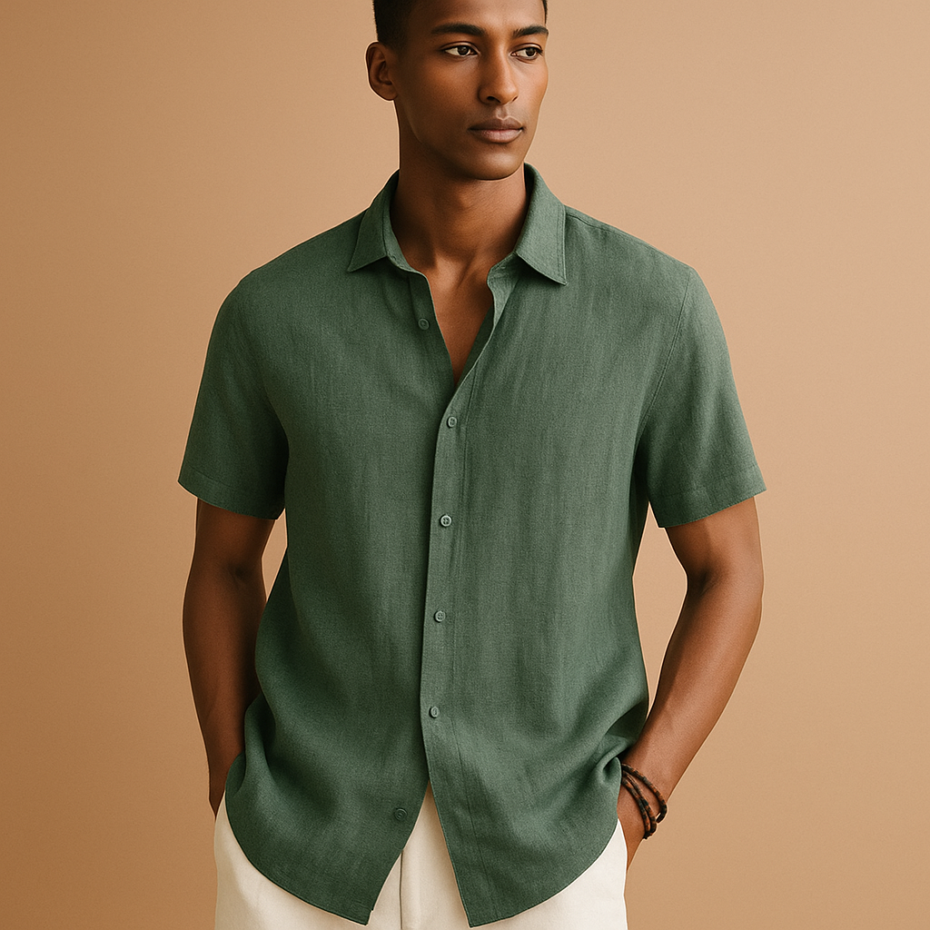 Men’s casual short sleeve summer shirt with button detail and solid color design, ideal for vacations, beach days, and everyday wear.