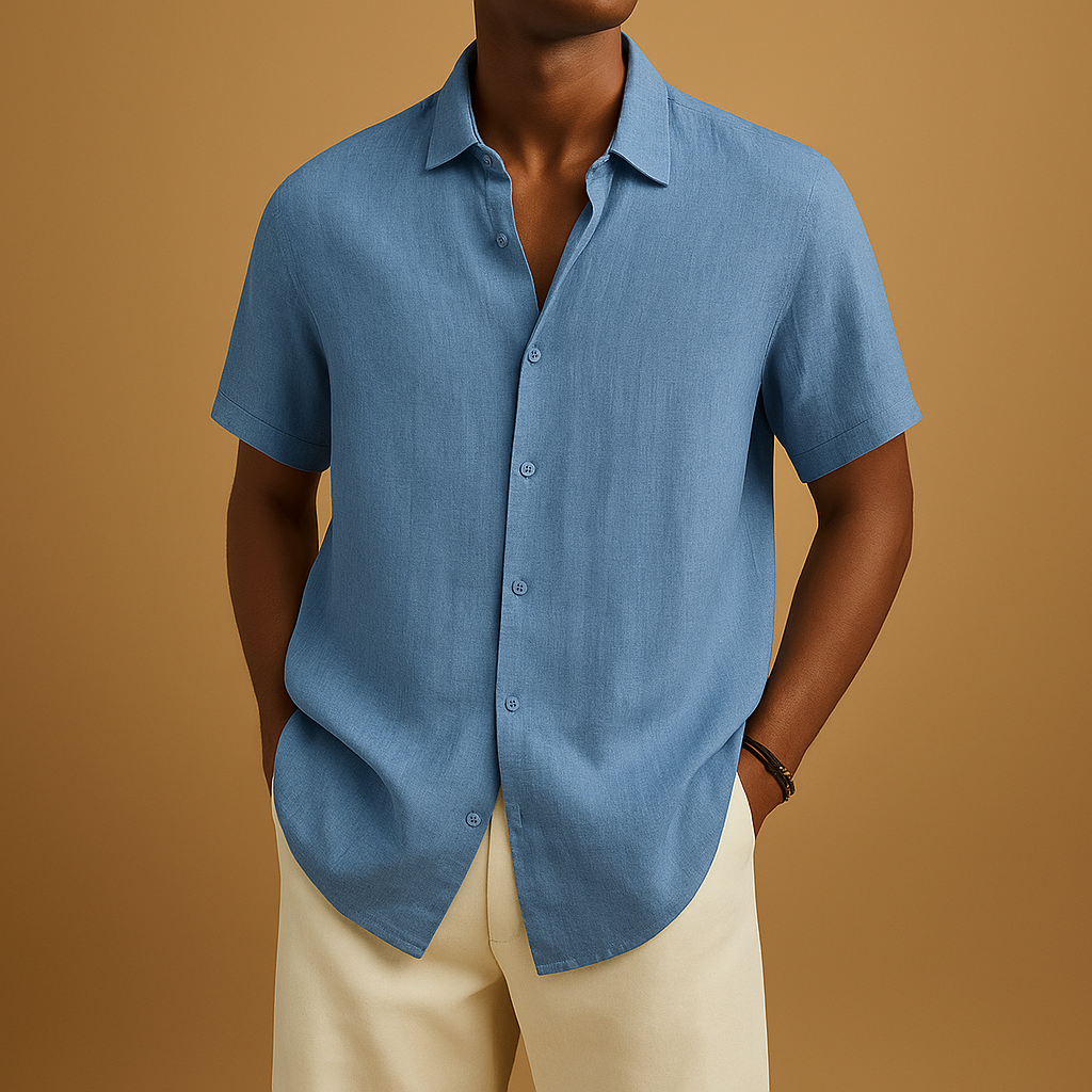 Men’s casual short sleeve summer shirt with button detail and solid color design, ideal for vacations, beach days, and everyday wear.