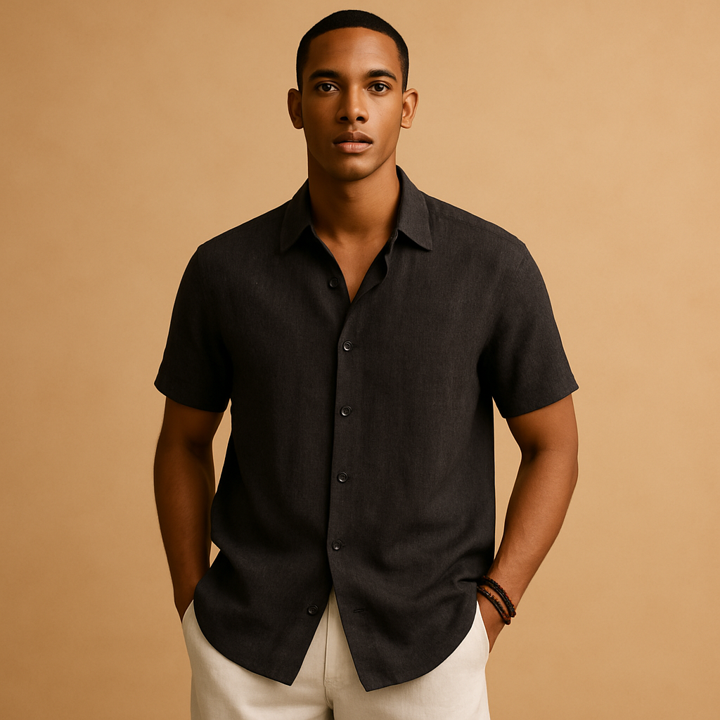 Men’s casual short sleeve summer shirt with button detail and solid color design, ideal for vacations, beach days, and everyday wear.