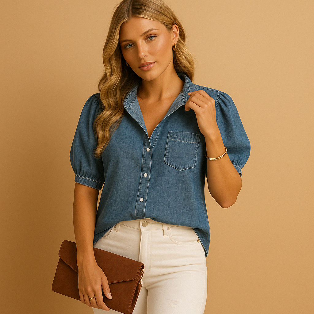 Women’s classic button-up autumn blouse with a tailored fit, suitable for casual outfits, workwear, and layered looks.
