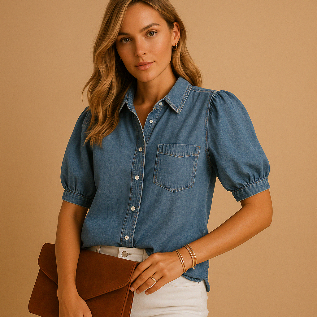 Women’s classic button-up autumn blouse with a tailored fit, suitable for casual outfits, workwear, and layered looks.