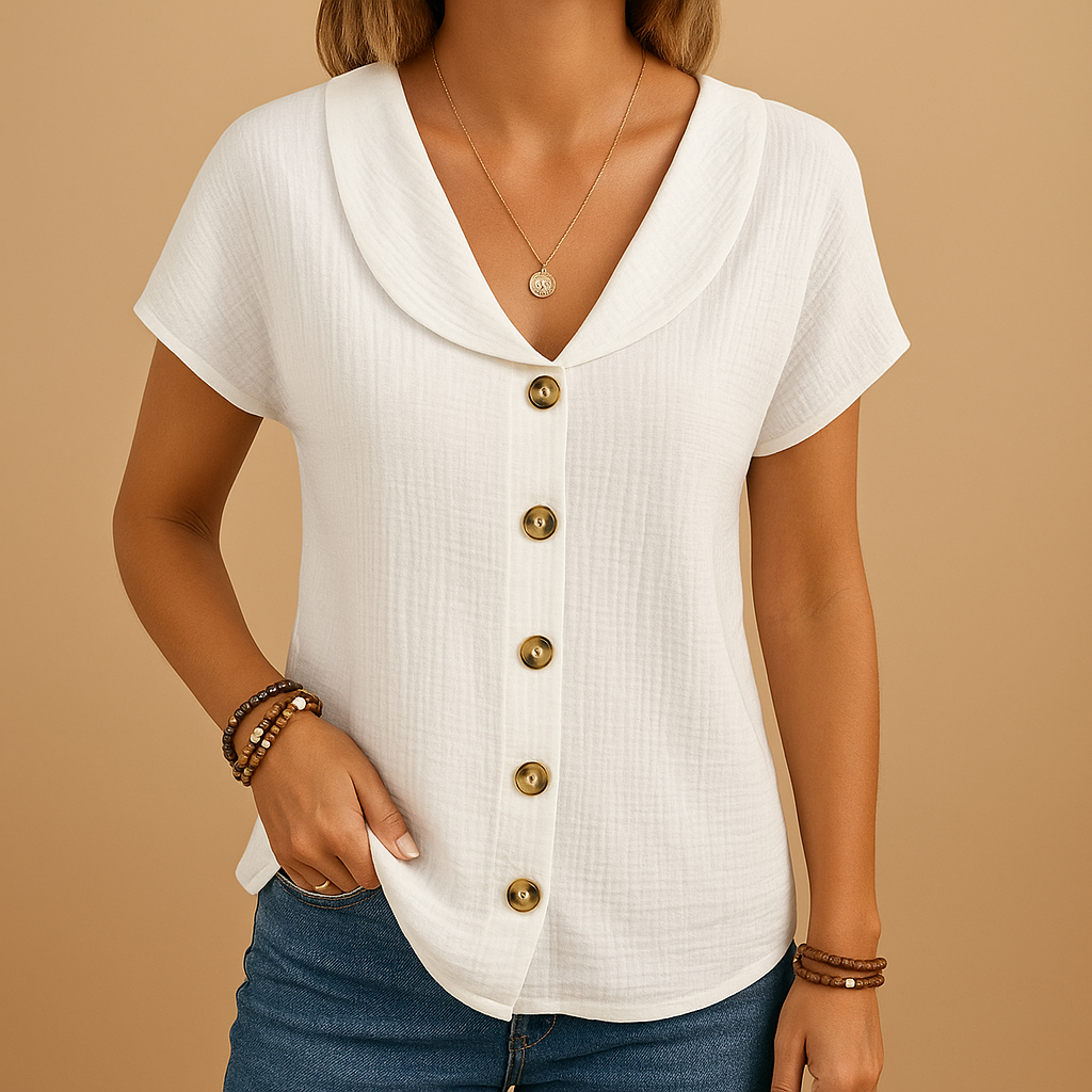 Women’s classic button-up blouse with timeless collar in white, blue, and pink, ideal for office wear and semi-formal outfits.