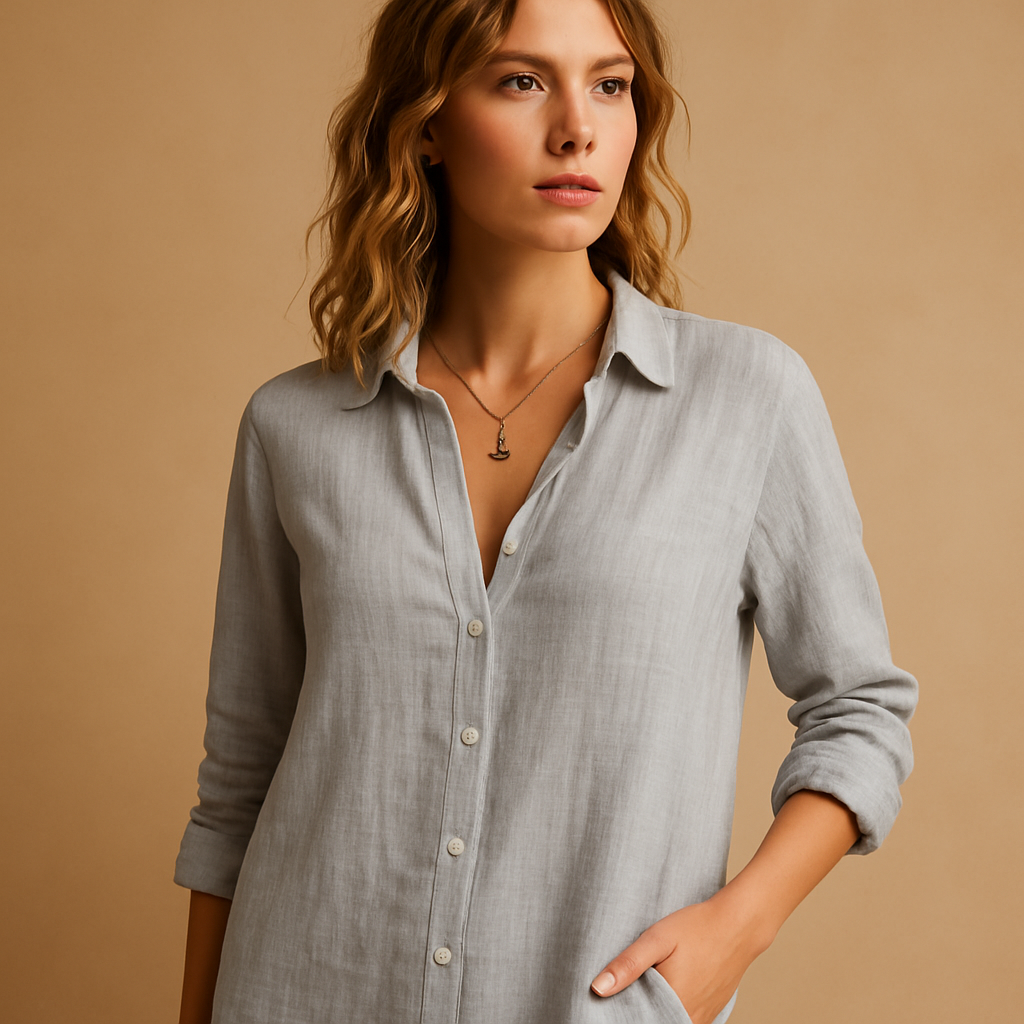 Women’s elegant blouse with a lapel collar and button closure, featuring a comfortable fit suitable for office wear, business outfits, and chic casual looks.