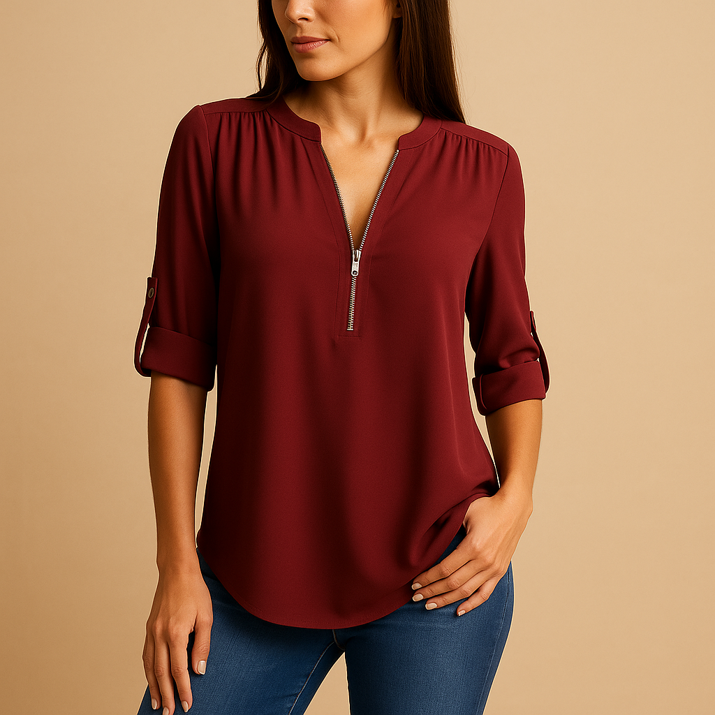 Women’s elegant V-neck blouse with a breathable design and lightly tailored fit, suitable for work, casual wear, and summer outfits.