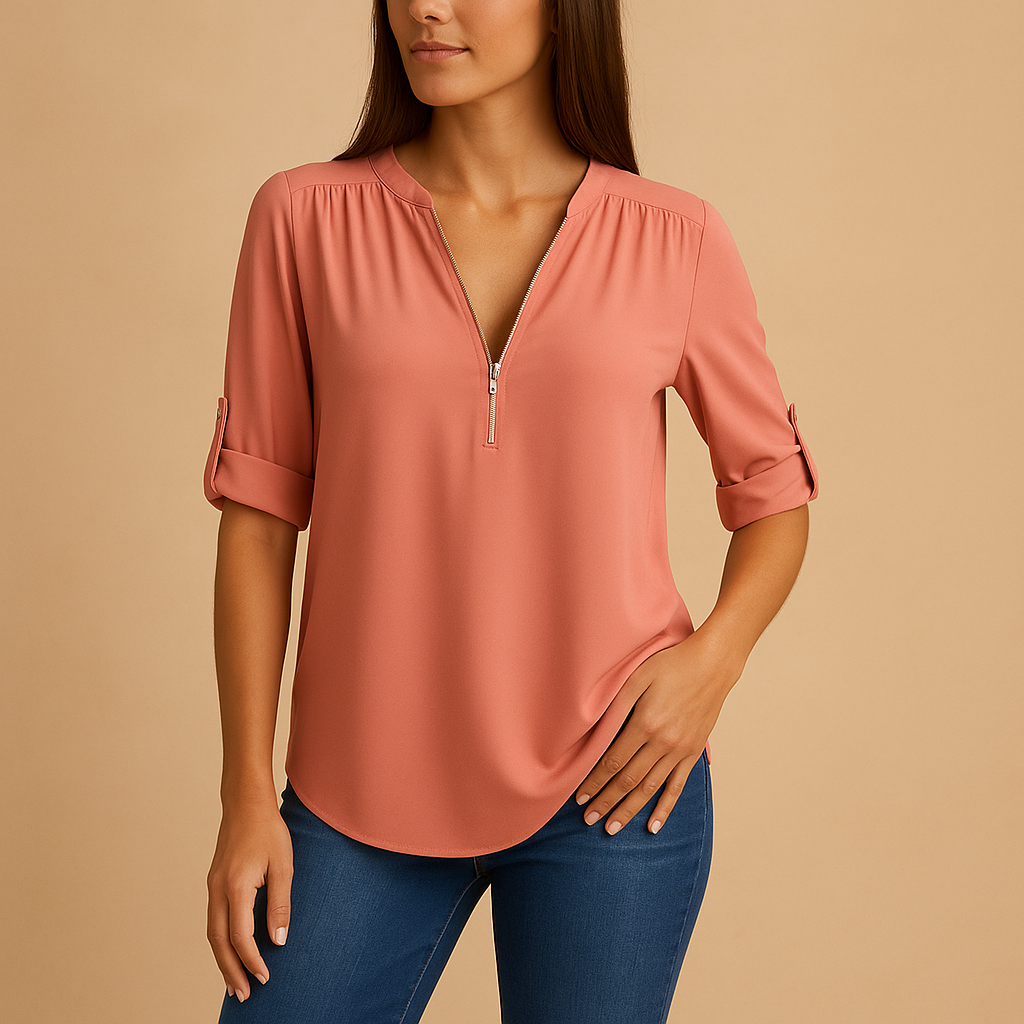 Women’s elegant V-neck blouse with a breathable design and lightly tailored fit, suitable for work, casual wear, and summer outfits.