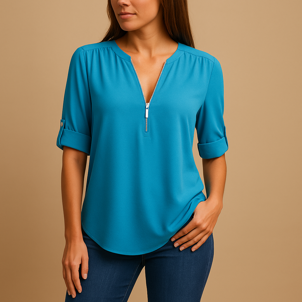 Women’s elegant V-neck blouse with a breathable design and lightly tailored fit, suitable for work, casual wear, and summer outfits.
