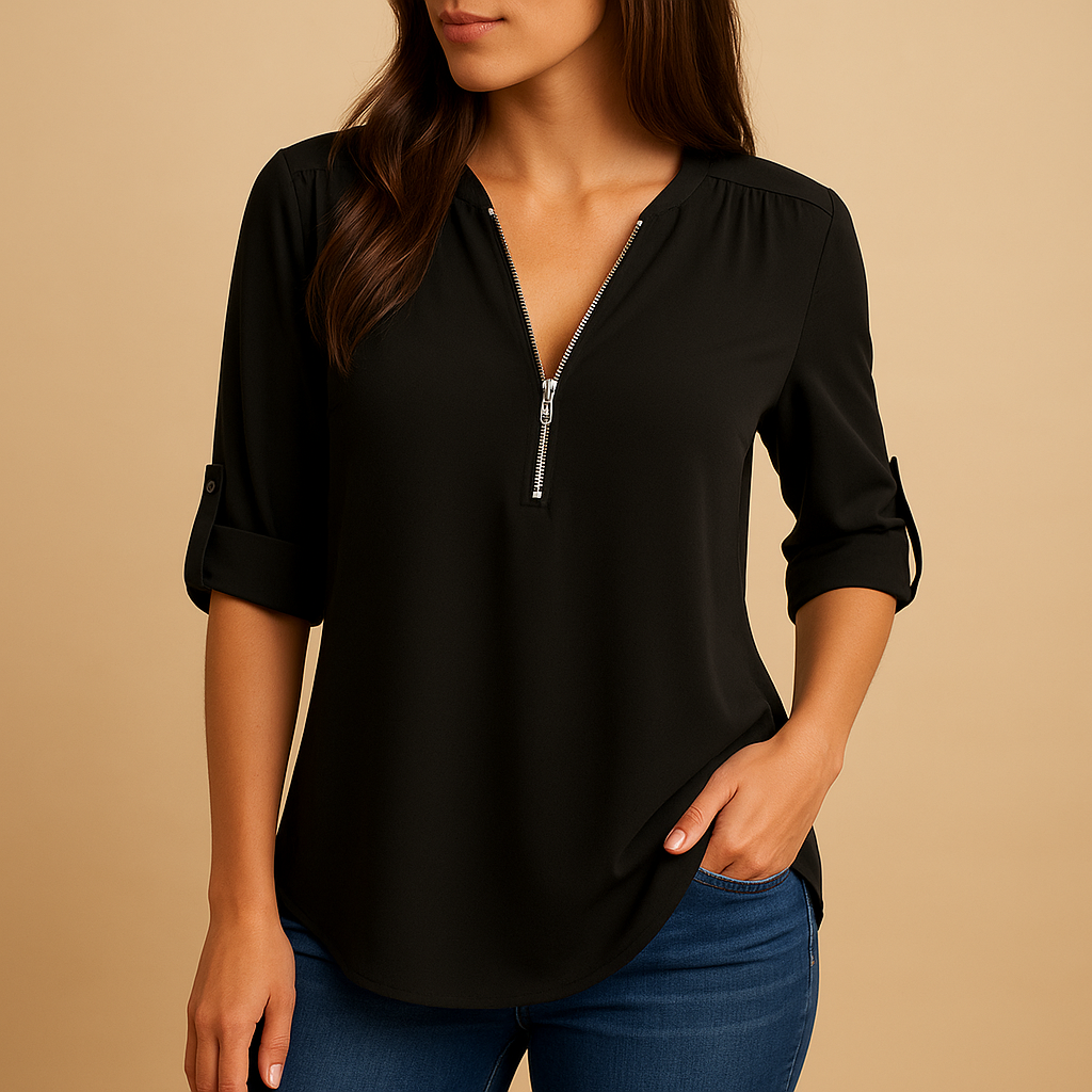 Women’s elegant V-neck blouse with a breathable design and lightly tailored fit, suitable for work, casual wear, and summer outfits.
