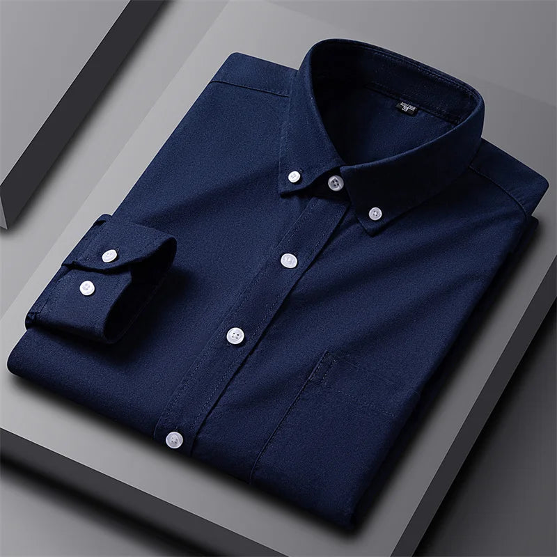 Men’s Oxford shirt with a tailored fit, button closure, and structured weave design, ideal for office wear, business-casual settings, weekends, and layered outfits.