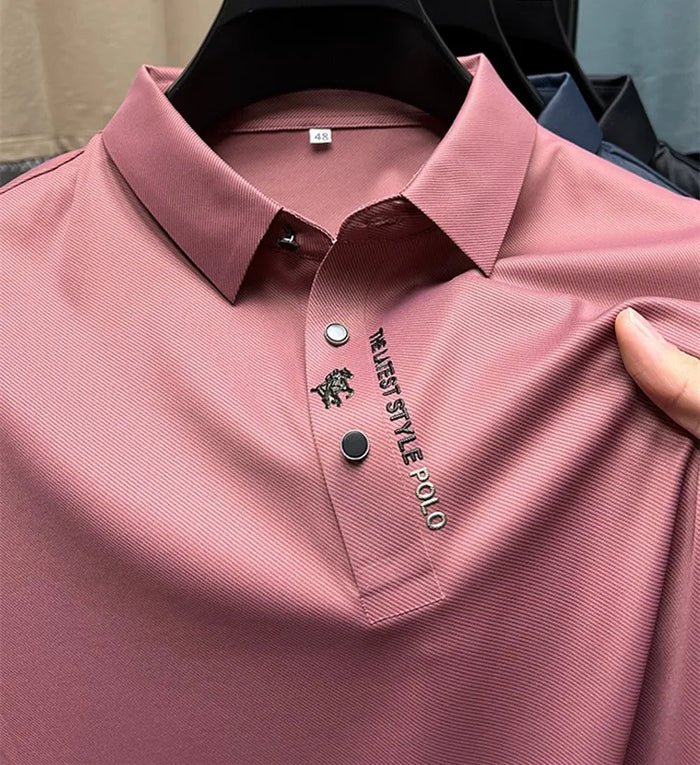 Men’s polo shirt with a stretch fit, classic collar, and short sleeves, ideal for office wear, weekend outings, casual gatherings, and everyday styling.