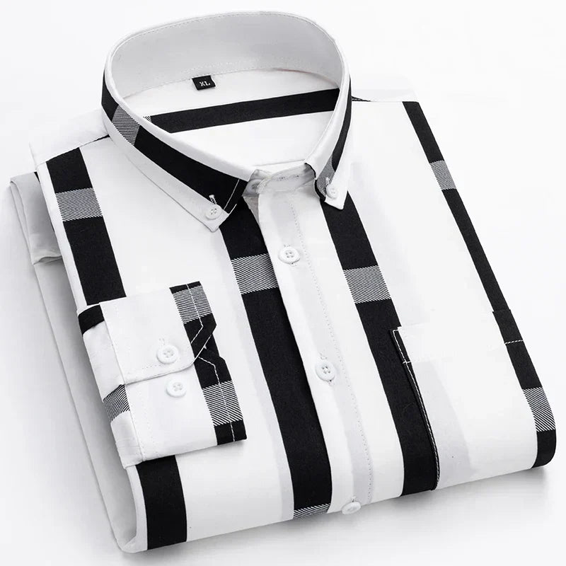 Men’s shirt with a tailored fit, button closure, and classic collar, ideal for office wear, business meetings, formal events, and smart-casual occasions.