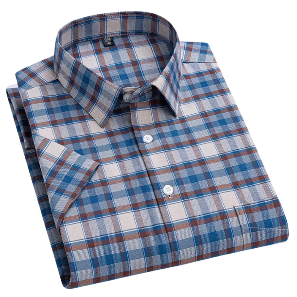 Men’s short sleeve shirt with a tailored fit and button closure, ideal for summer outings, vacations, weekend wear, and casual gatherings.