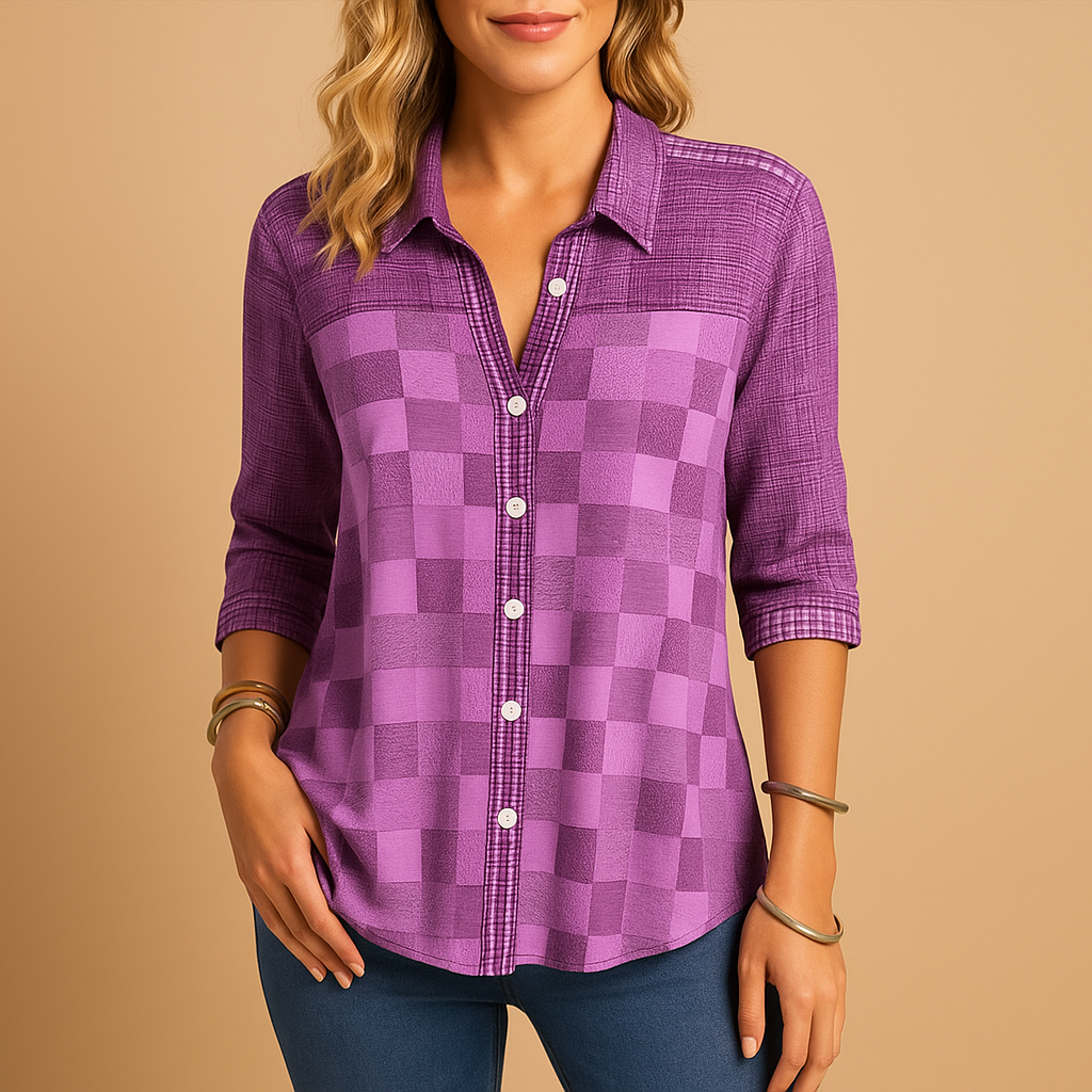 Women’s plaid check blouse with relaxed fit and classic pattern, ideal for casual outfits and semi-formal occasions.
