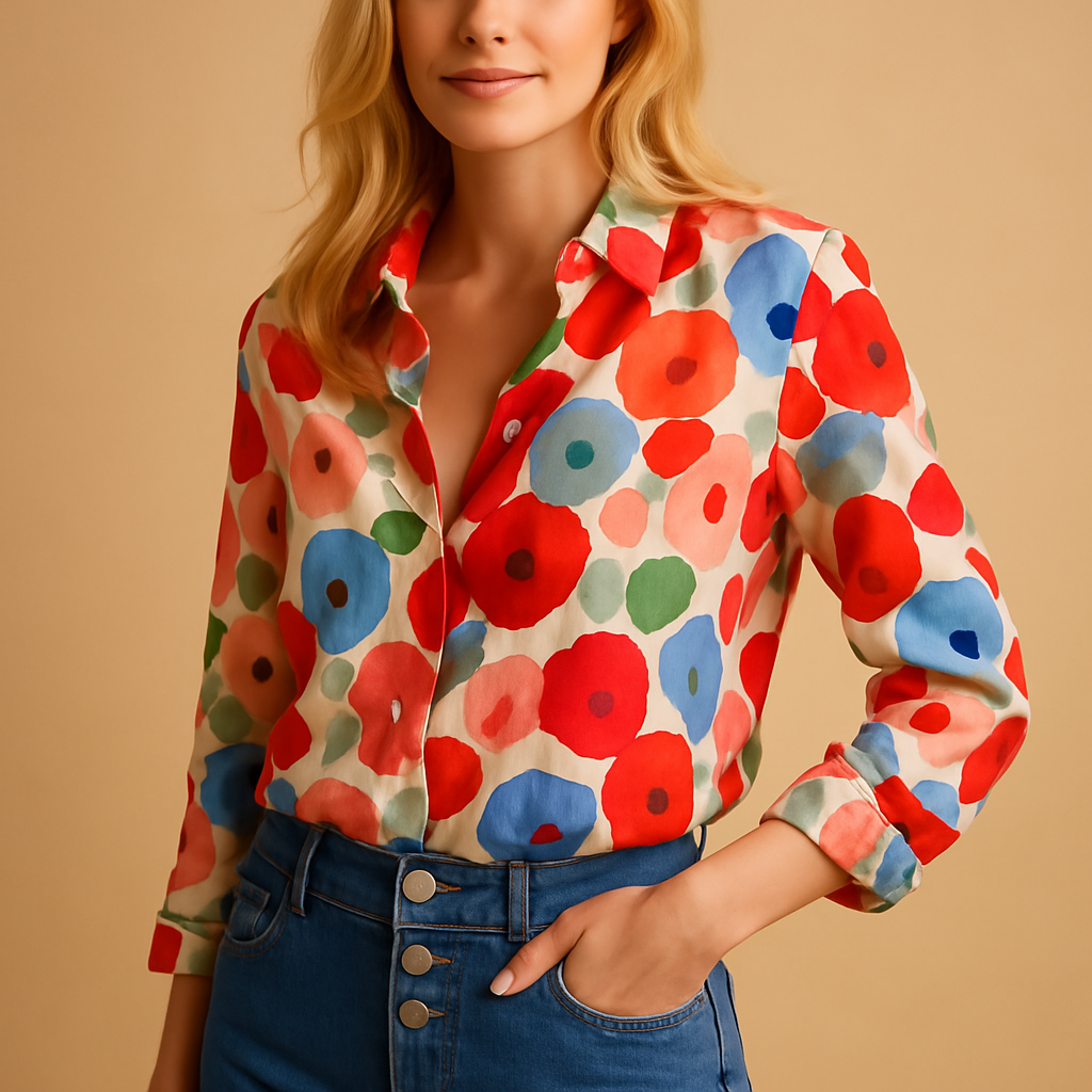 Women’s red floral spring blouse with flattering fit, ideal for office wear, casual outings, and seasonal outfits.