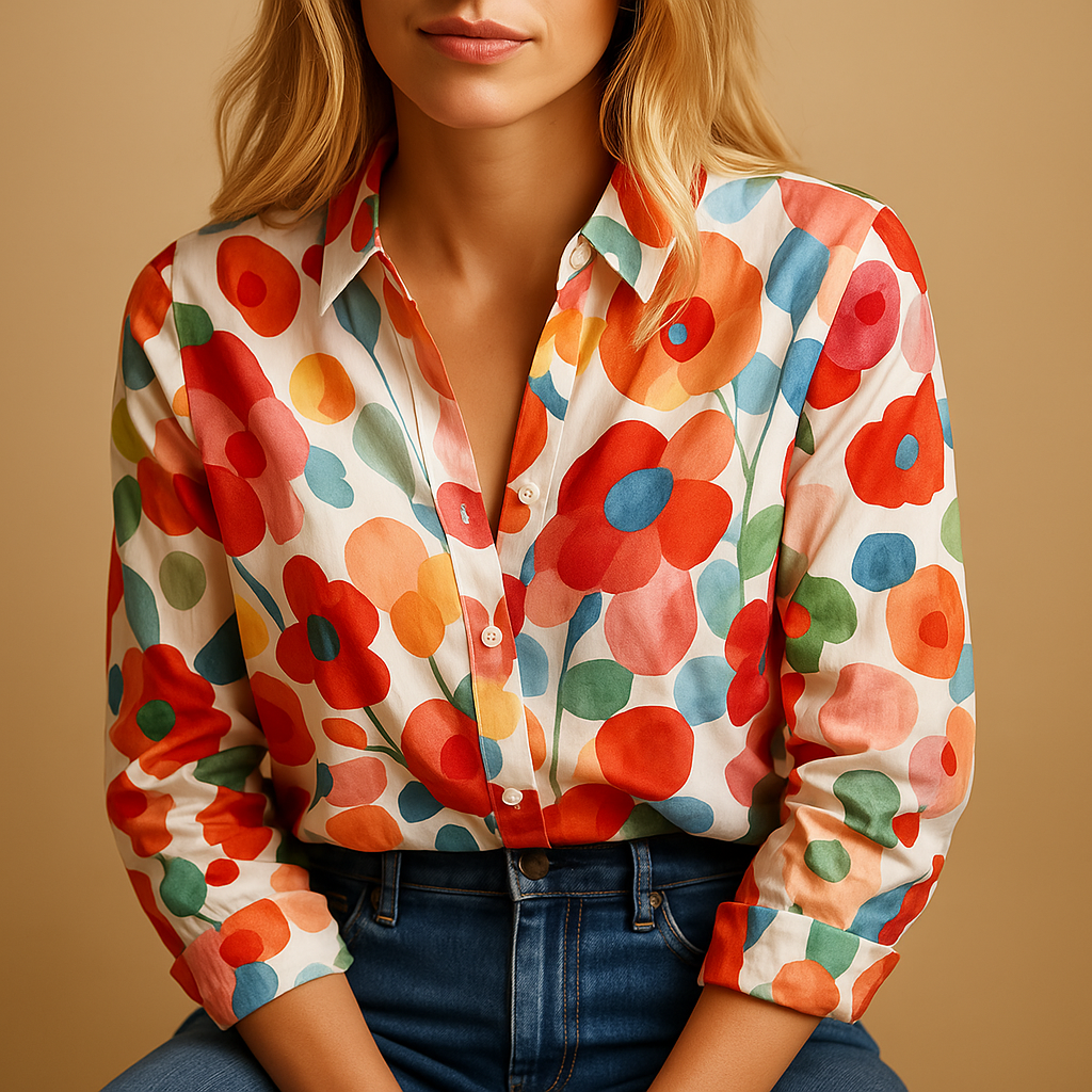 Women’s red floral spring blouse with flattering fit, ideal for office wear, casual outings, and seasonal outfits.