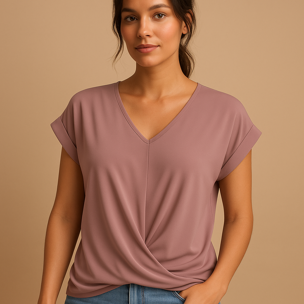 Women’s V-neck blouse with a timeless fit and lightweight design, suitable for work, casual wear, and layered outfits.