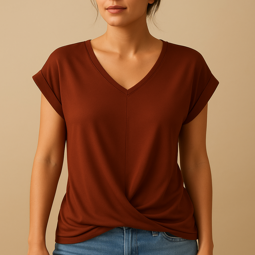 Women’s V-neck blouse with a timeless fit and lightweight design, suitable for work, casual wear, and layered outfits.
