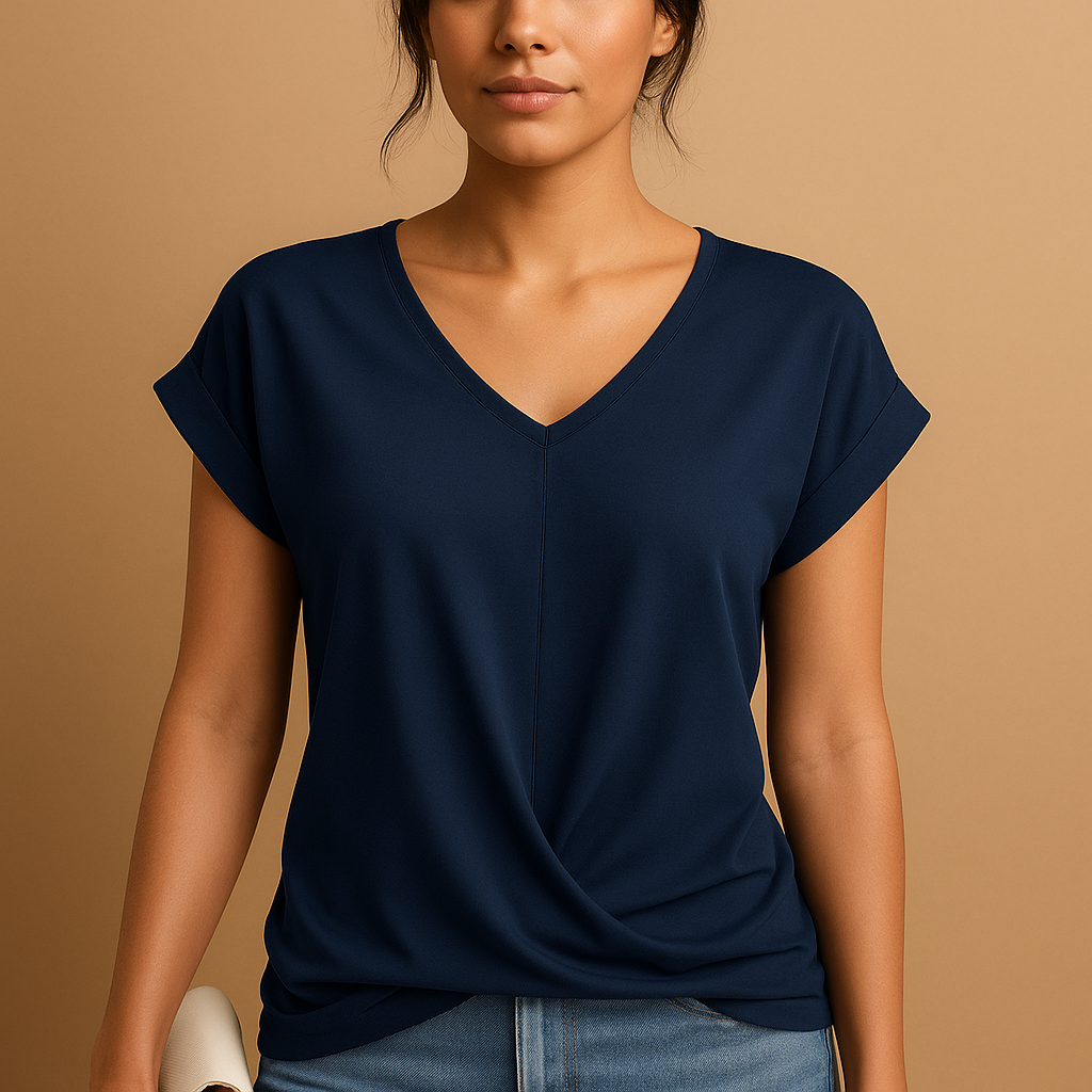 Women’s V-neck blouse with a timeless fit and lightweight design, suitable for work, casual wear, and layered outfits.