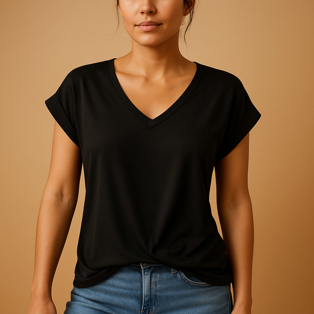 Women’s V-neck blouse with a timeless fit and lightweight design, suitable for work, casual wear, and layered outfits.