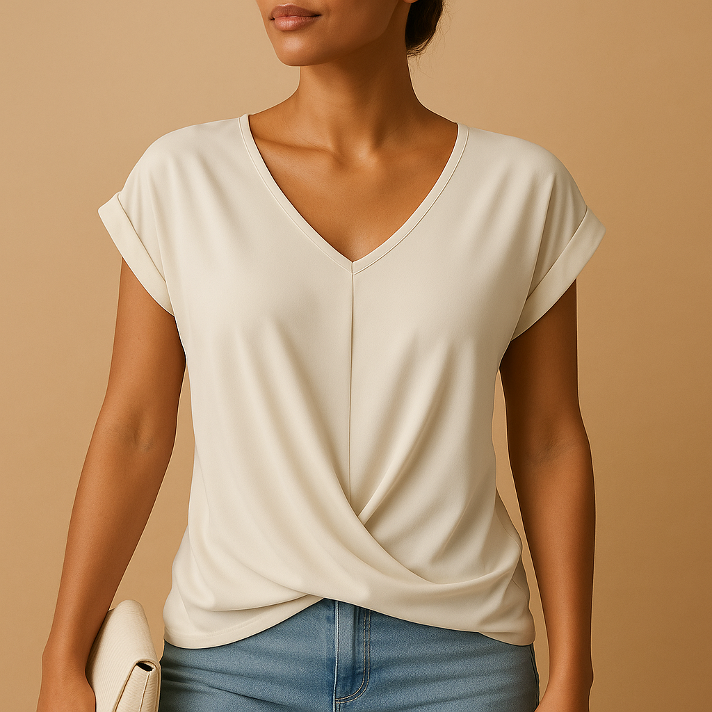 Women’s V-neck blouse with a timeless fit and lightweight design, suitable for work, casual wear, and layered outfits.