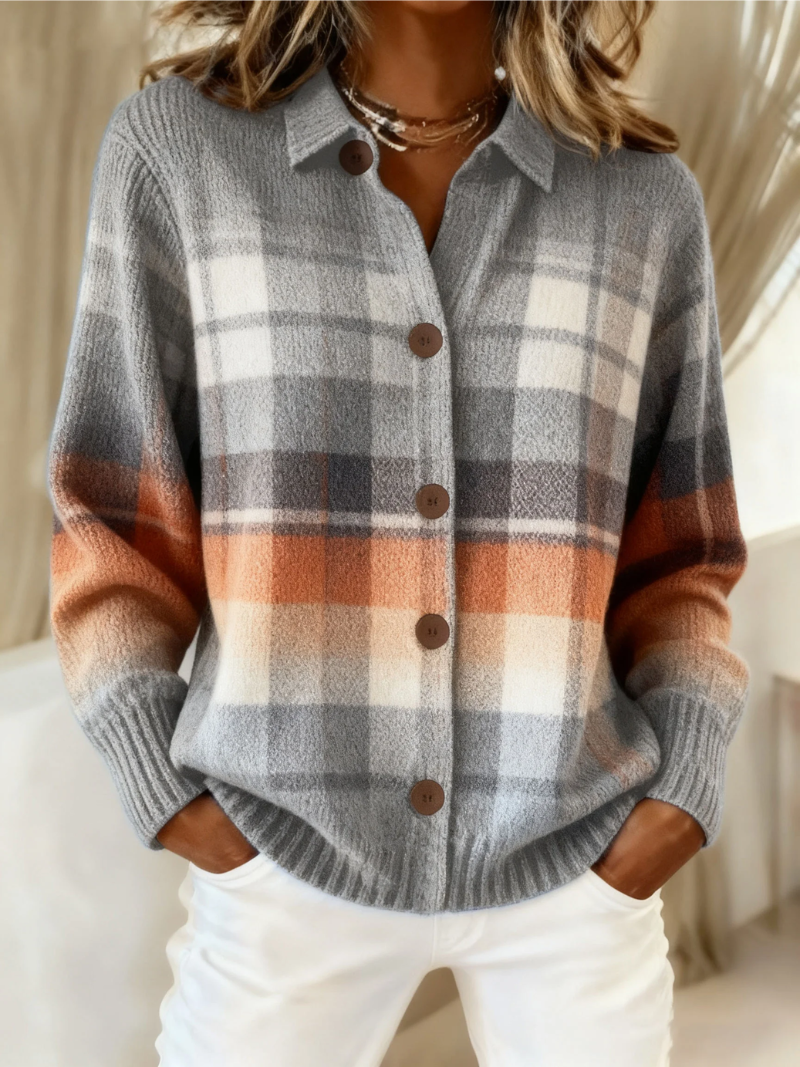 Women’s check blouse with a classic collar, button closure, and relaxed fit, ideal for office wear, casual outings, and everyday styling.