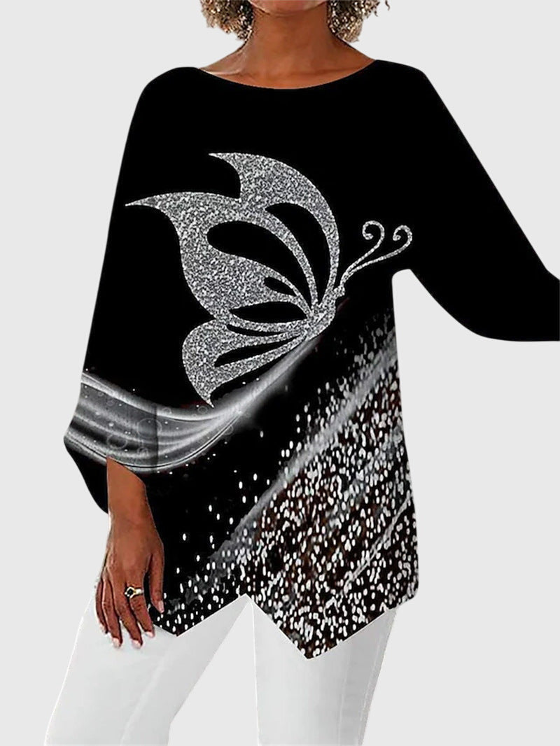 Women’s crew neck top with a printed design and relaxed fit, ideal for work, casual outings, and everyday styling.