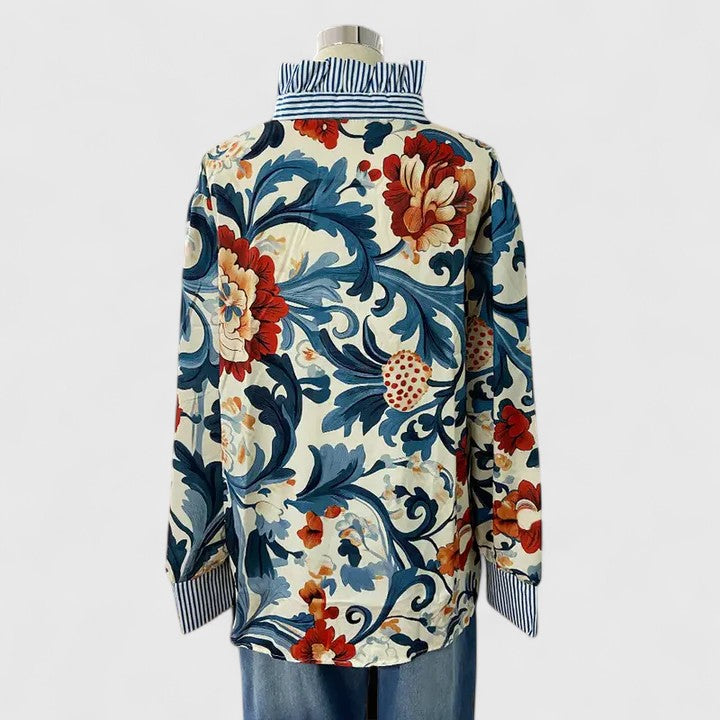 Women’s floral blouse with 3D detailing and a comfortable fit, suitable for casual outfits, elegant events, and everyday styling.