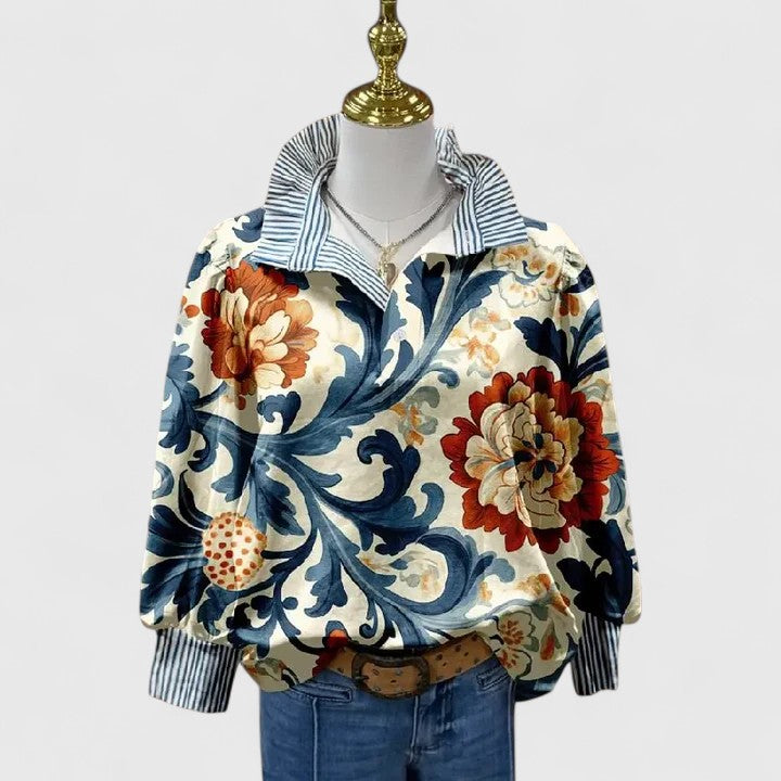 Women’s floral blouse with 3D detailing and a comfortable fit, suitable for casual outfits, elegant events, and everyday styling.