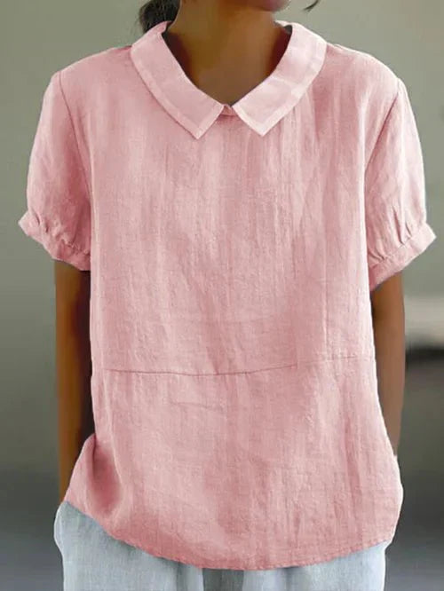 Women’s Peter Pan collar blouse with a relaxed fit and lightweight design, suitable for summer outfits, casual wear, and everyday styling.