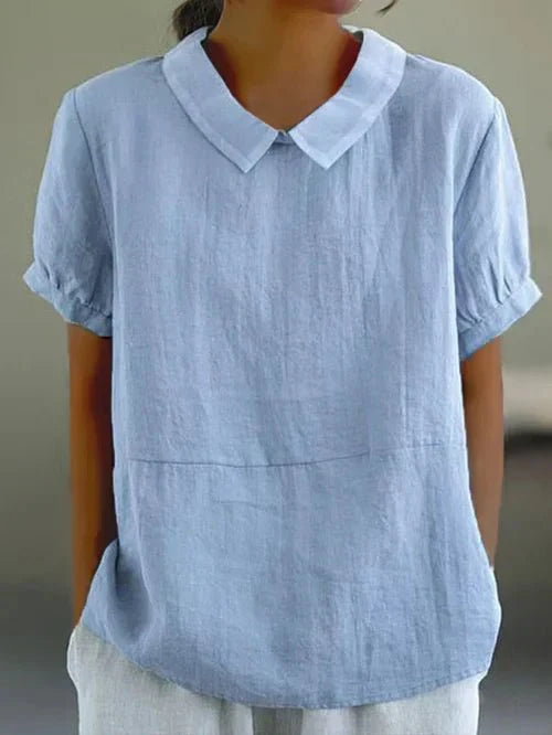 Women’s Peter Pan collar blouse with a relaxed fit and lightweight design, suitable for summer outfits, casual wear, and everyday styling.