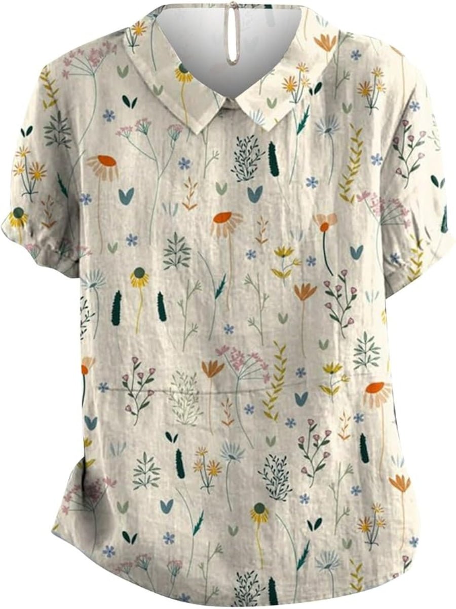 Women’s polo shirt with floral print, relaxed fit, and short sleeves, ideal for everyday wear, casual outings, and seasonal styling.