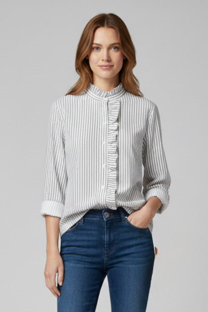 Women’s round neck blouse with smooth finish and long sleeves, suitable for work and everyday outfits
