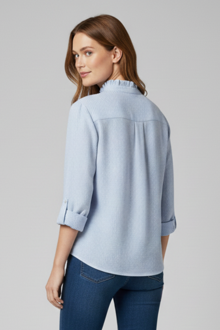 Women’s round neck blouse with smooth finish and long sleeves, suitable for work and everyday outfits