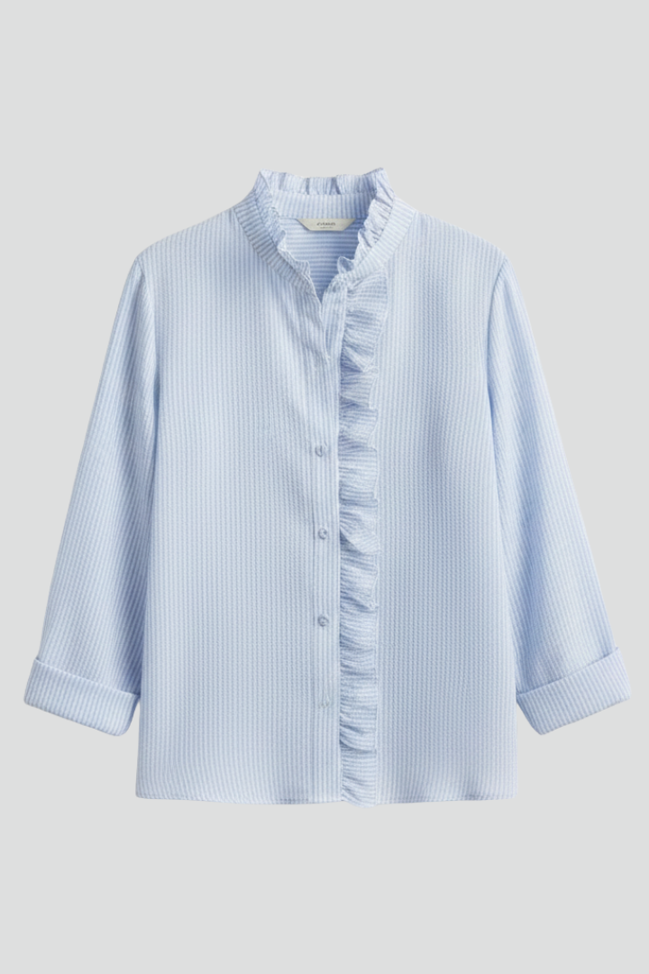 Women’s round neck blouse with smooth finish and long sleeves, suitable for work and everyday outfits