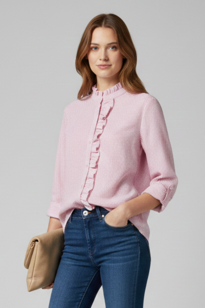 Women’s round neck blouse with smooth finish and long sleeves, suitable for work and everyday outfits
