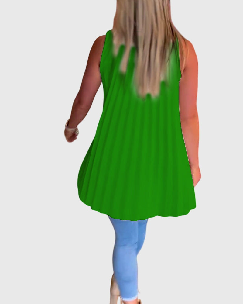 Women’s sleeveless top with ruffle details and a lapel collar, ideal for everyday wear, office outfits, and smart-casual occasions.