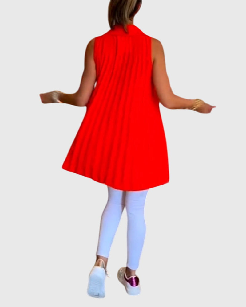 Women’s sleeveless top with ruffle details and a lapel collar, ideal for everyday wear, office outfits, and smart-casual occasions.