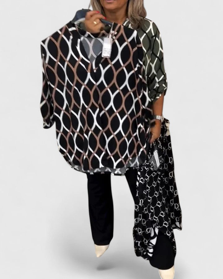 Women’s sophisticated blouse with elegant detailing and a relaxed fit, suitable for office outfits, casual wear, and smart occasions.
