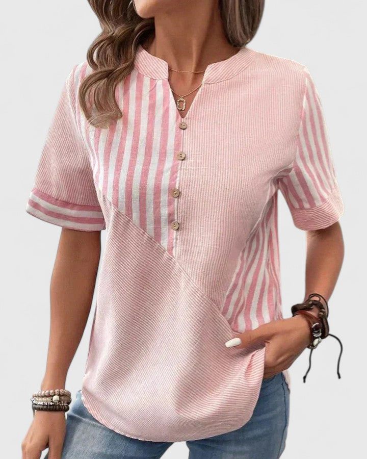 Women’s striped blouse with relaxed fit and classic design, ideal for office wear, casual outings, and everyday styling.