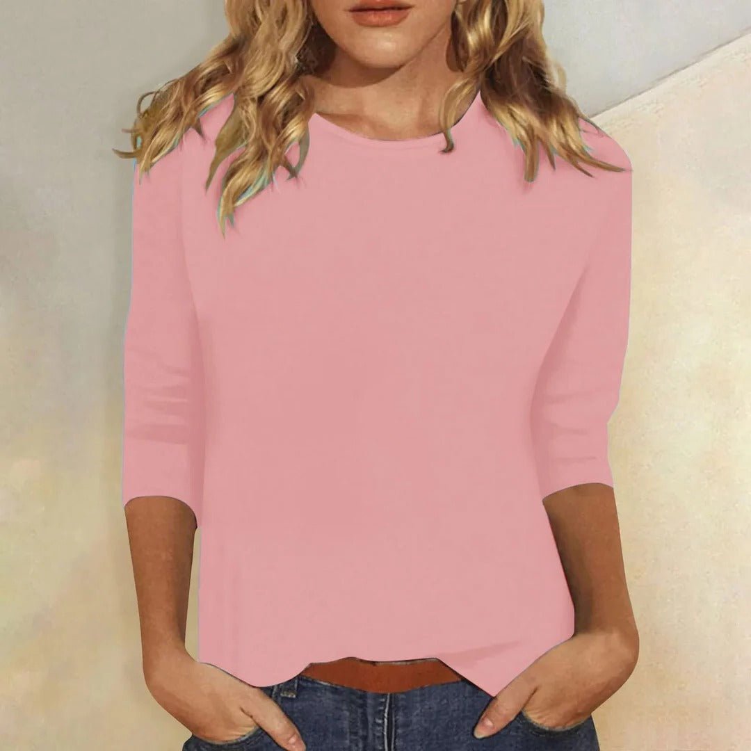 Women’s top with 3/4 sleeves, crew neckline, and regular fit, ideal for everyday wear, office outfits, and casual styling.
