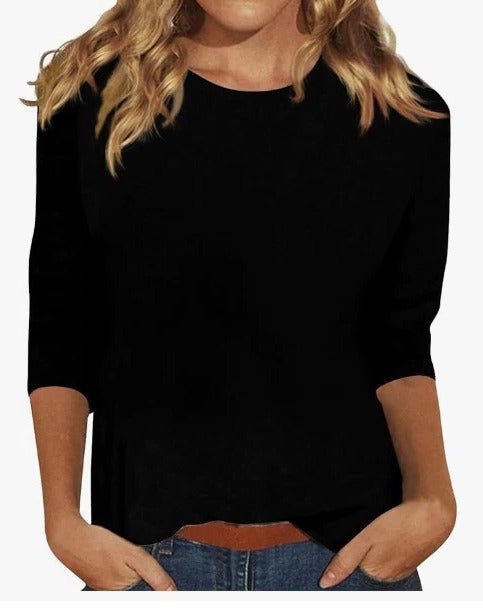 Women’s top with 3/4 sleeves, crew neckline, and regular fit, ideal for everyday wear, office outfits, and casual styling.