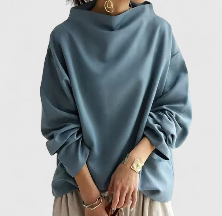 Women’s high-neck top with a relaxed fit and elegant design, ideal for office wear, casual outings, and smart-casual styling.
