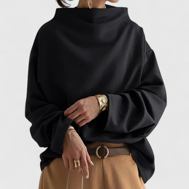 Women’s high-neck top with a relaxed fit and elegant design, ideal for office wear, casual outings, and smart-casual styling.
